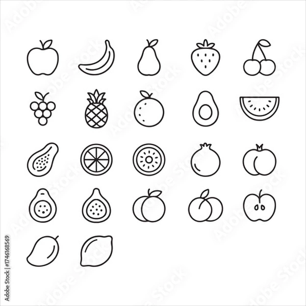 Obraz Fruit outline vector icon set.