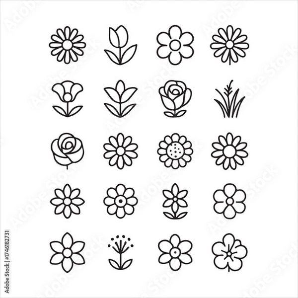 Obraz Creative flower design vector outline icon sets. 