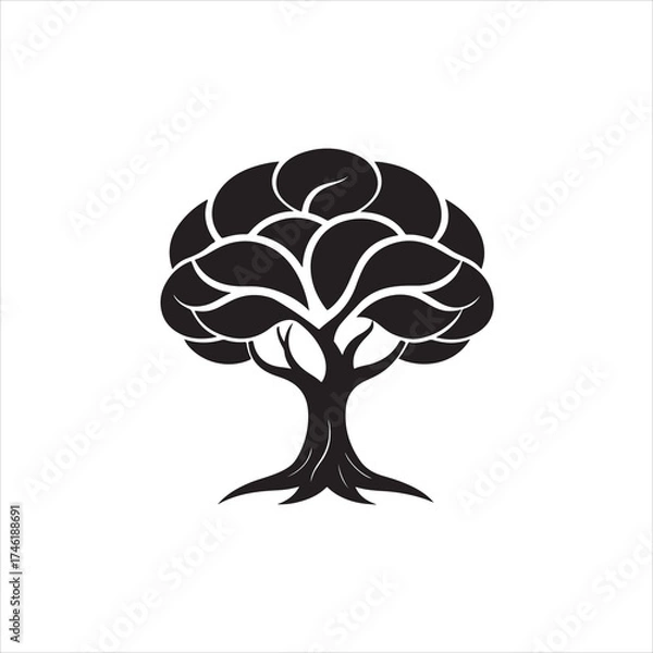 Obraz Stylized black and white illustration of a tree with rounded foliage