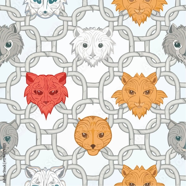 Obraz A seamless Celtic animal knot pattern featuring intertwined creatures. Ideal for historical prints, fantasy projects, and tattoo-style art.