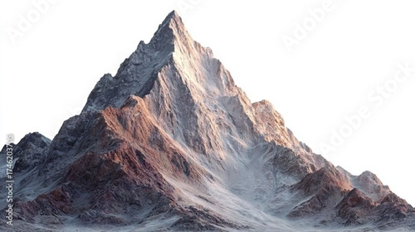 Fototapeta Majestic Mountain Peak Dominated by Dramatic Light and Shadow against a Clean White Background