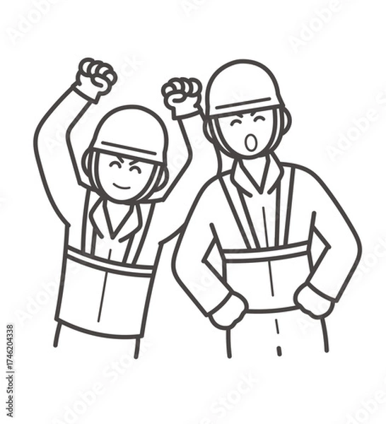 Obraz 若く元気な土木技師の男性二人のイラスト　線画のみ