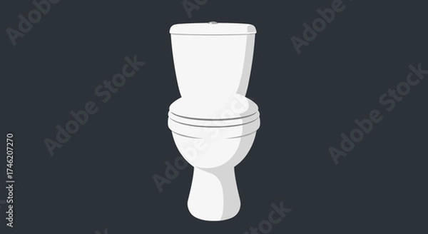 Fototapeta A clean white toilet bowl with a closed lid on a dark background.