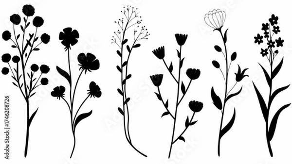 Fototapeta Elegant botanical silhouettes for dreamy designs, nature-inspired art, and minimalist floral arrangements, perfect for invitations, branding, and creative projects