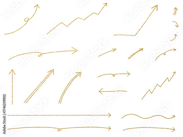 Fototapeta 金色：シンプルな手描きの矢印の素材セット