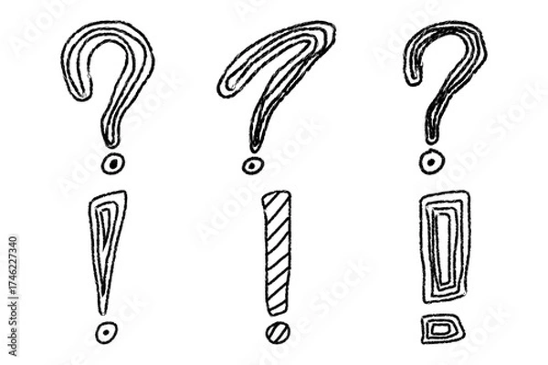 Obraz Creative Hand Drawn Question and Exclamation Mark Doodles. Sketch Art Symbols on White Background