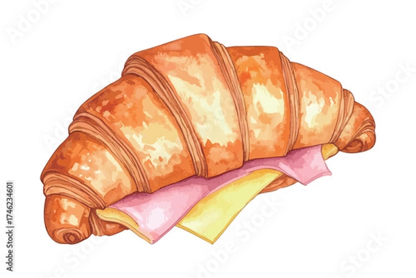 Fototapeta クロワッサンサンドイッチの水彩風イラスト　生成AI