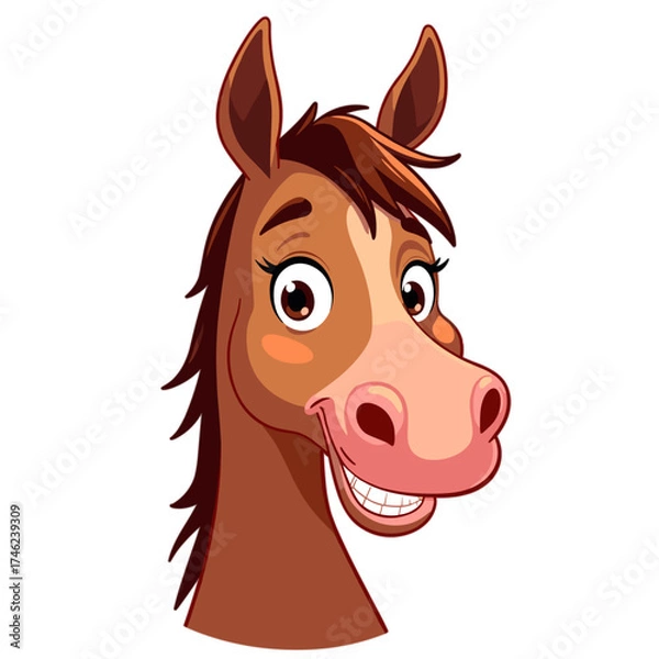 Fototapeta Cartoon horse with a happy expression and friendly smile  