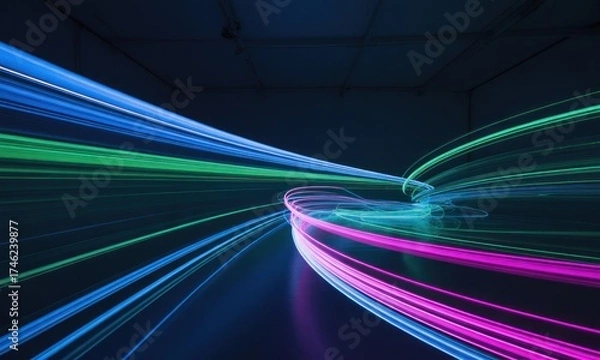 Fototapeta Abstract light trails spiral in dark space