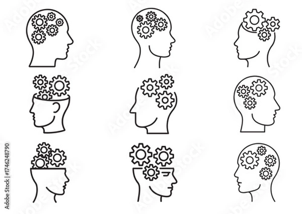 Fototapeta Gears in head line art vector