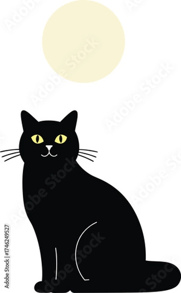 Fototapeta Mysterious black cat sitting beneath a pale full moon icon simple art isolated on transparent background
