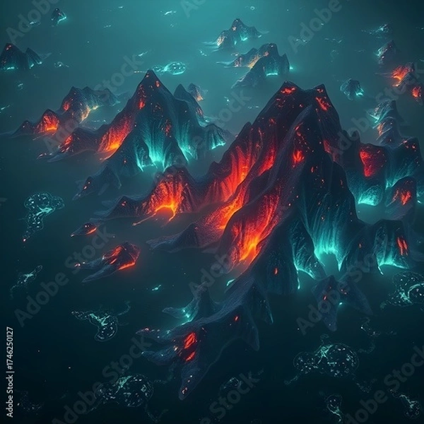 Obraz volcano in the night