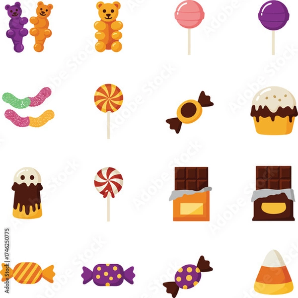 Fototapeta Sweet assortment of colorful candies and treats for festive occasions and desserts isolated on transparent background