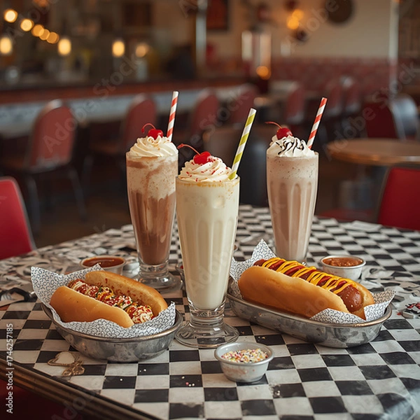 Obraz Ice cream dessert with fruit and orange juice
