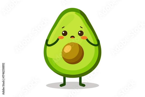 Fototapeta Cute cartoon avocado character with a worried or shy expression