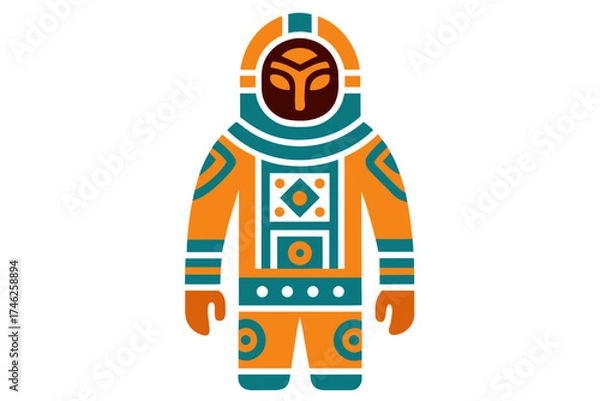 Fototapeta Stylized astronaut with tribal patterns and mask on white background