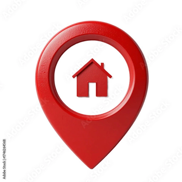 Obraz 3D red location pin symbol with house icon representing home address, navigation, or real estate concept