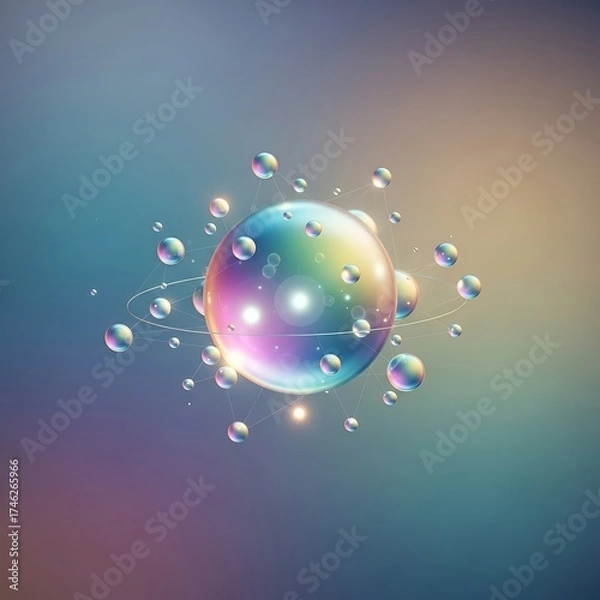 Fototapeta Stunning abstract sphere with vibrant rainbow colors and connected nodes, perfect for modern tech or science visuals with a futuristic feel