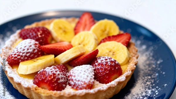 Fototapeta Fruit tart with strawberries and bananas