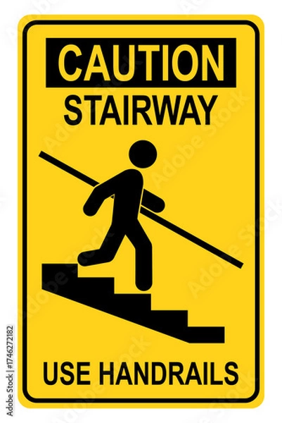 Obraz Use Handrail sign, Warning sign for separate use of handrails. Flat vector illustration design isolated on white background.