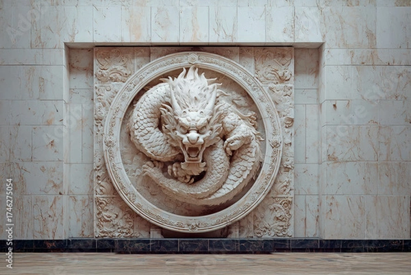 Obraz 壁に彫られた龍の立体壁画