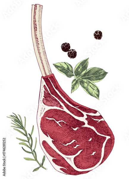Fototapeta Raw beef tomahawk steak vector