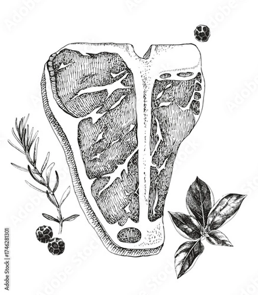 Fototapeta Raw beef t-bone steak vector