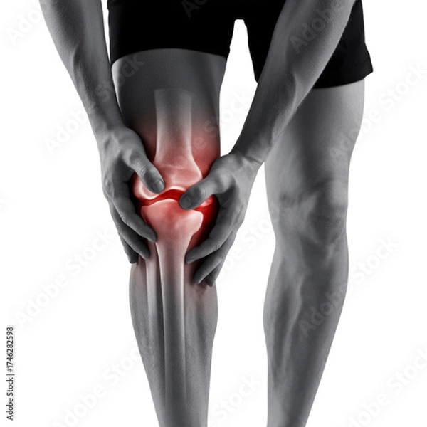 Obraz Knee Pain Man Gripping Knee with Highlighted Area
