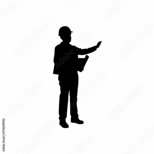 Fototapeta Architect explaining project to clients at construction site silhouette isolated on white background