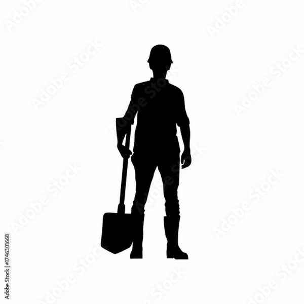 Fototapeta Silhouette of an engineer supervising road expansion project isolated on white background