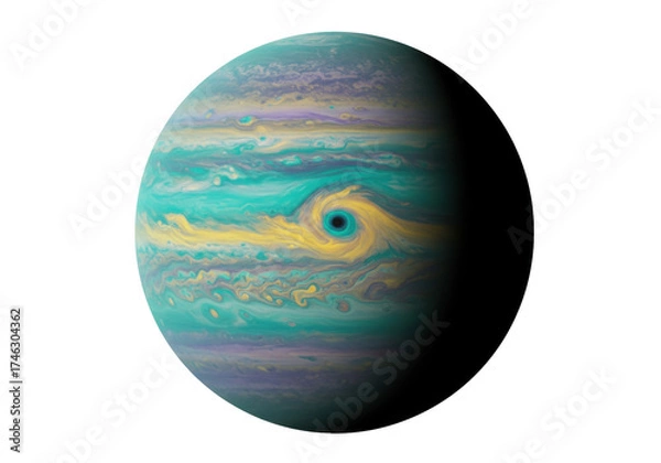 Fototapeta Gas giant planet with swirling clouds isolated on transparent PNG, colorful space object for science and astronomy concepts