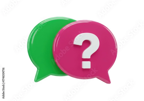 Fototapeta Two speech bubbles with question mark isolated on transparent PNG, communication and support concept for web design and social media