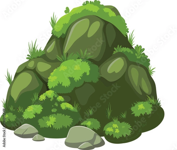 Fototapeta Moss on stone in marsh rock on a white background.