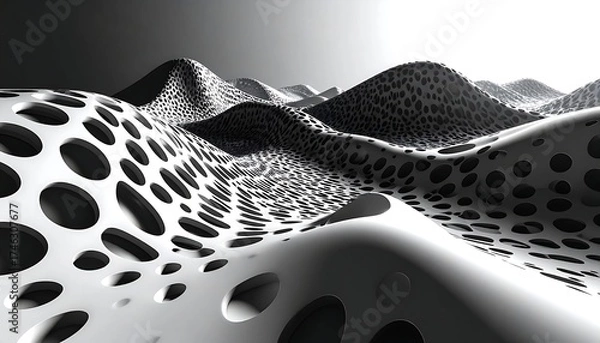 Obraz Abstract grayscale landscape featuring textured undulating forms