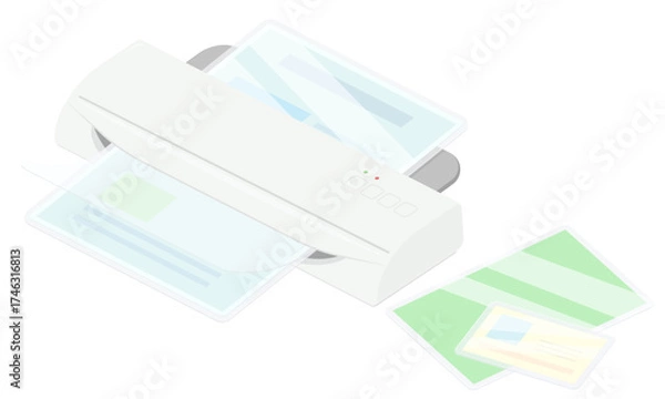 Fototapeta ラミネーターでラミネート加工をするイラスト