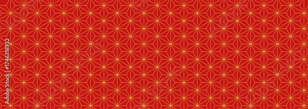 Obraz 和風背景素材　赤と金の麻の葉模様　横長