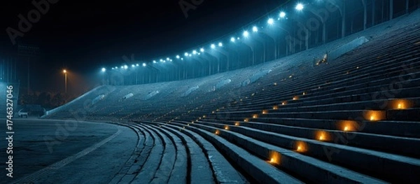 Fototapeta Empty Stadium at Night A Moody and Atmospheric Sports Venue