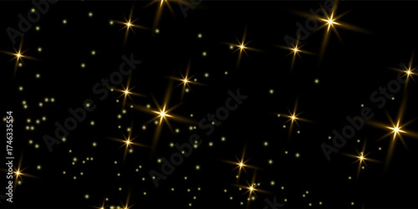 Fototapeta Golden horizontal light flare on dark background. Bright glowing burst with soft glow edges. Gold light effect for festive, magical, sci-fi themes. Abstract