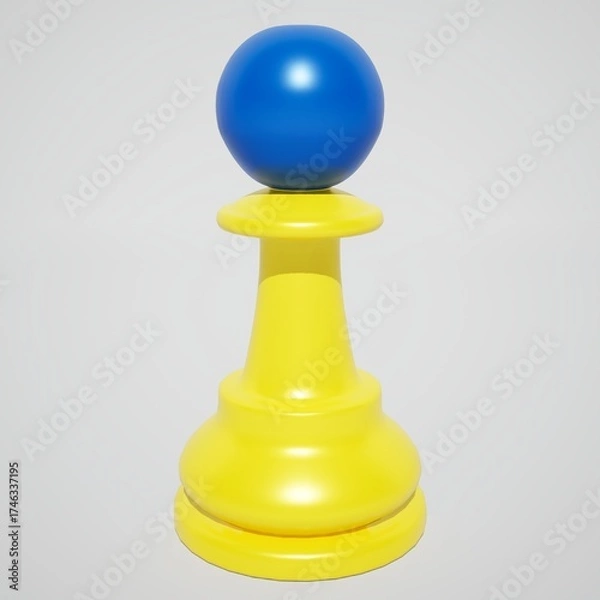 Fototapeta Chess pawn in Ukraine flag colors. Isolated 3d render illustration