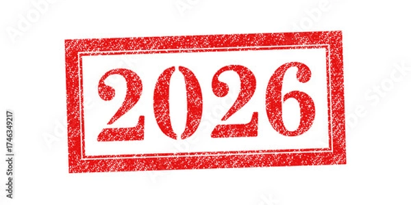 Fototapeta Vector red rubber stamp of 2026 isolated on white background.