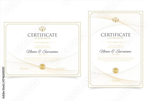 Obraz Vector certificate of achievement, appreciation template. Simple stylish diploma design template 