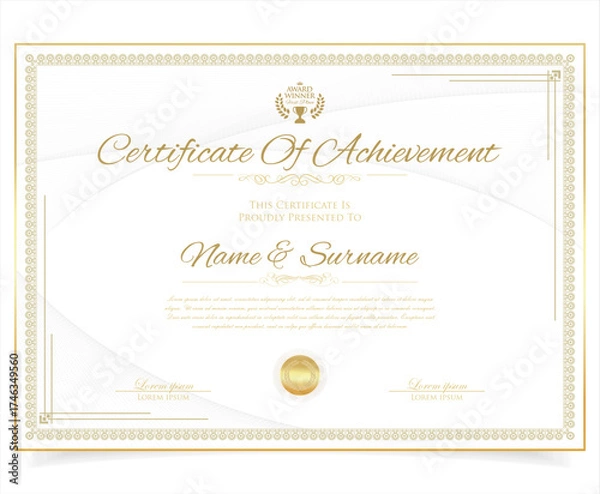 Obraz Vector certificate of achievement, appreciation template. Simple stylish diploma design template 