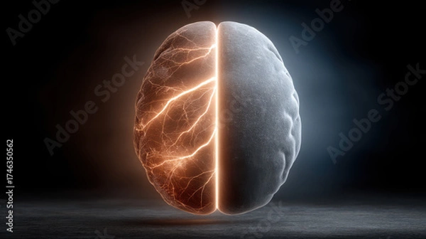 Fototapeta Light brain representing the bifurcation point in human destiny