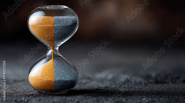Fototapeta Bifurcation point in human destiny represented by an ancient hourglass splitting into two halves