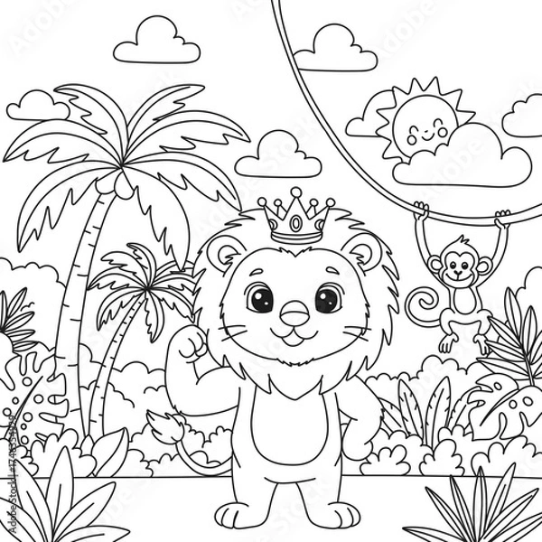 Obraz Lion coloring pages, wild animal coloring pages, coloring book