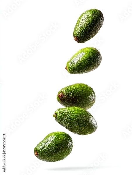 Obraz Avocado falling down isolated on white background.