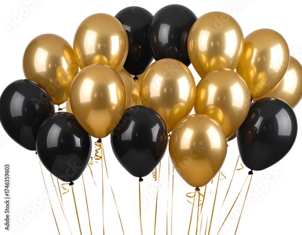 Fototapeta set of golden and black festival bloons in groups isolated transparent