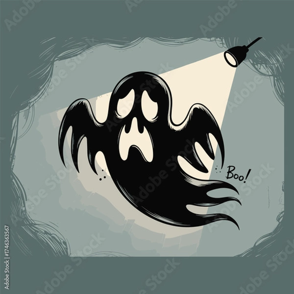 Obraz Spooky ghost illuminated by a spotlight silhouette