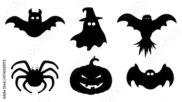 Fototapeta Halloween silhouette collection elements set with white background.