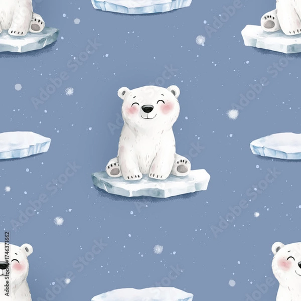 Fototapeta Seamless pattern polar bear pattern, Polar bear on an ice floe. Repetitive baby Wallpaper